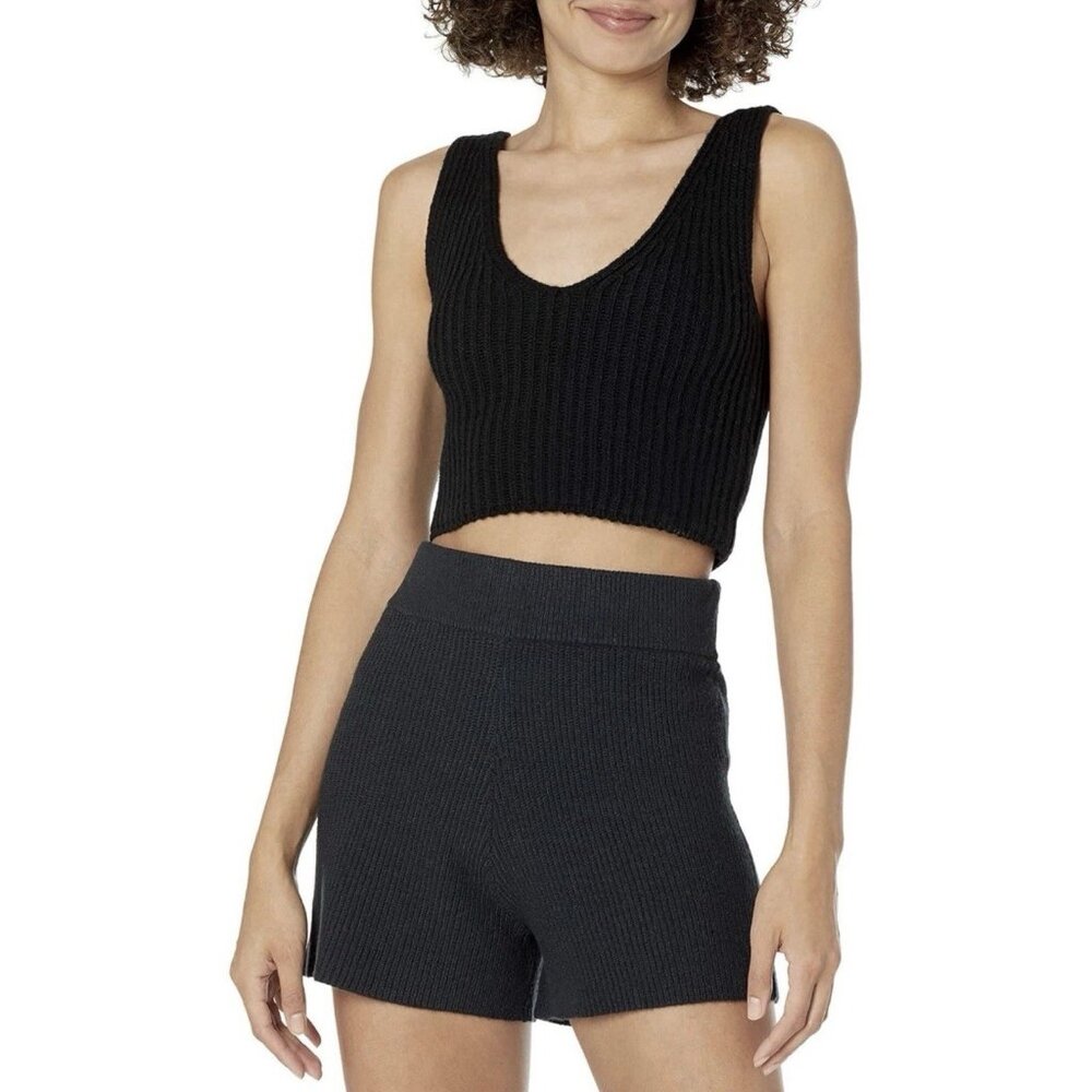 The Drop Women’s Sylvie Medium Cotton Blend Cropped Sweater Tank Brown New X1